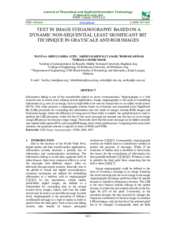 (PDF) Text in Image Steganography Based on a Dynamic NonSequential