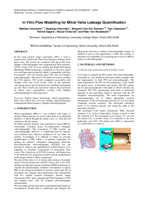 (PDF) In Vitro Flow Modelling for Mitral Valve Leakage Quantification