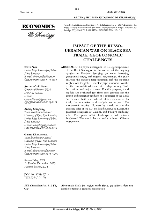 (PDF) Impact of the Russo-Ukrainian war on Black Sea trade: Geoeconomic ...