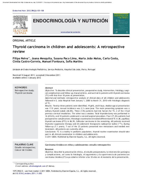 (PDF) Thyroid carcinoma in children and adolescents: A retrospective review