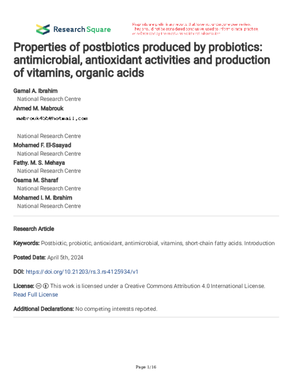 (PDF) Properties of postbiotics produced by probiotics: antimicrobial ...
