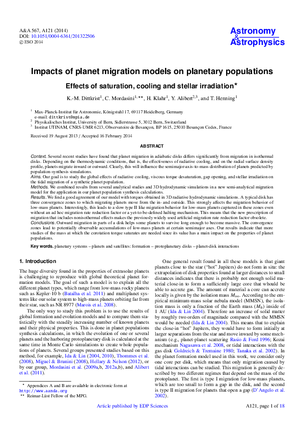 (PDF) Impacts of planet migration models on planetary populations