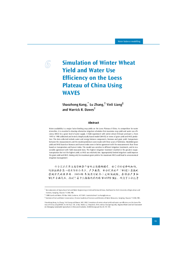 (PDF) Simulation of winter wheat yield and water use efficiency in the ...