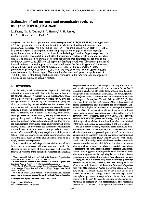 (PDF) Estimation of soil moisture and groundwater recharge using the ...
