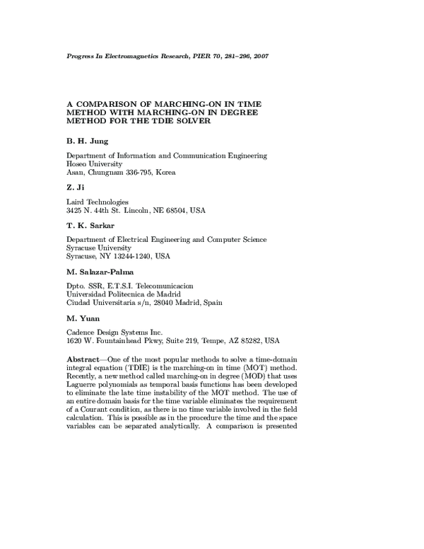 (PDF) A Comparison of Marching-On in Time Method with Marching-On in ...