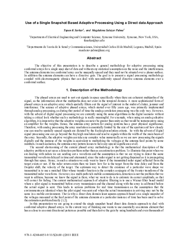 (PDF) Use of a single snapshot based adaptive processing using a direct ...