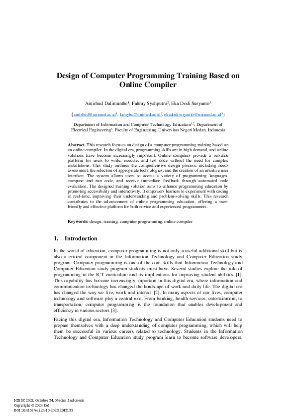 (PDF) Design of Computer Programming Training Based on Online Compiler