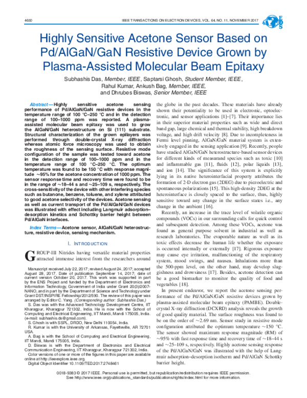 (PDF) Highly Sensitive Acetone Sensor Based on Pd/AlGaN/GaN Resistive ...