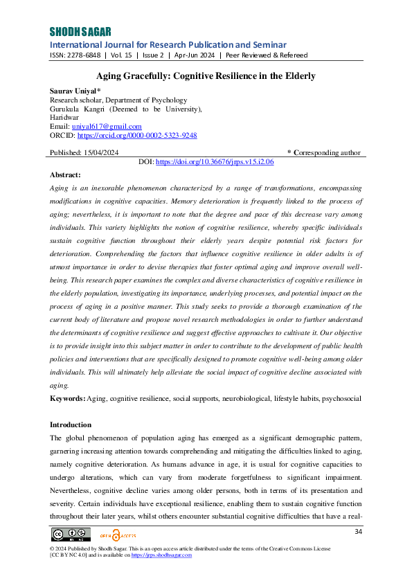 (PDF) Aging Gracefully: Cognitive Resilience in the Elderly