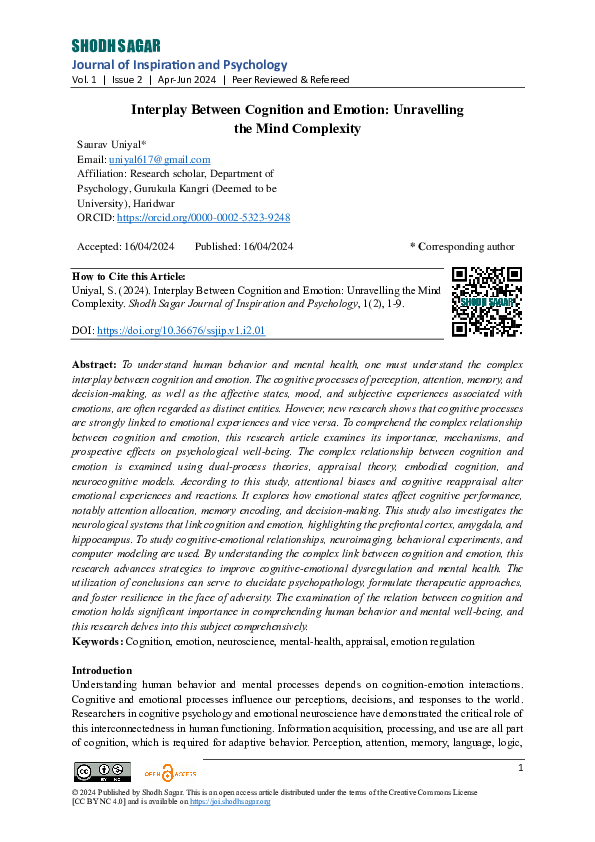 (PDF) Interplay Between Cognition and Emotion: Unravelling the Mind ...
