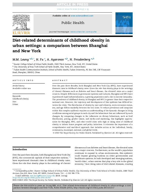 (PDF) Diet-related determinants of childhood obesity in urban settings ...