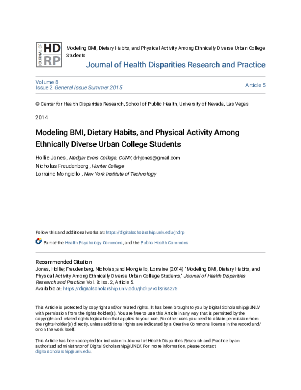 (PDF) Modeling BMI, Dietary Habits, and Physical Activity Among ...