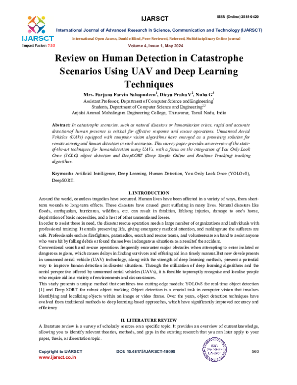 (PDF) Review on Human Detection in Catastrophe Scenarios Using UAV and ...