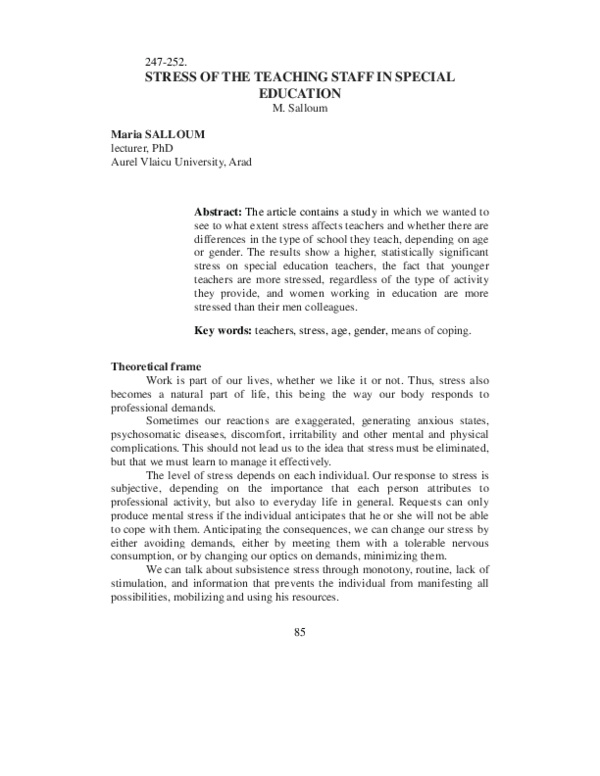 (PDF) Stress of the Teaching Staff in Special Education
