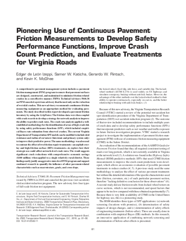 (PDF) Pioneering the Use of Continuous Pavement Friction Measurements ...