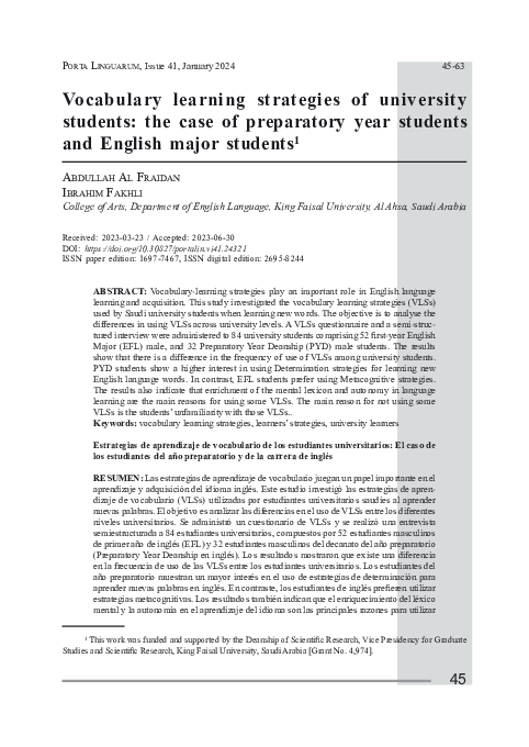 (PDF) Vocabulary Learning Strategies of University Students: The Case ...