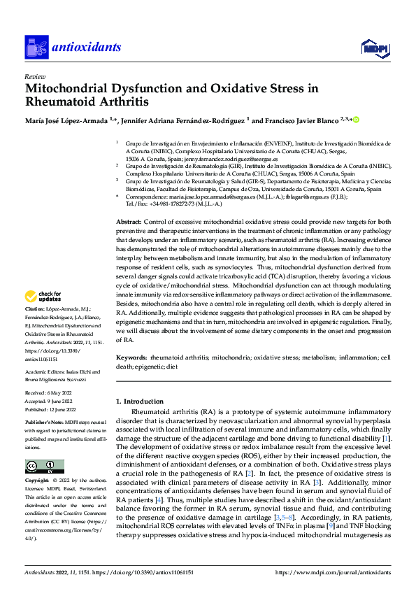 (PDF) Mitochondrial Dysfunction and Oxidative Stress in Rheumatoid ...
