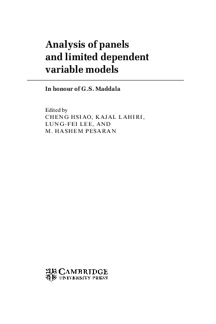 (PDF) Analysis of Panels and Limited Dependent Variable Models
