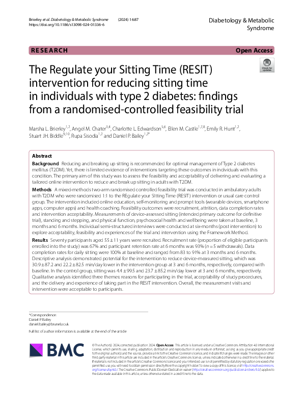 (PDF) The Regulate your Sitting Time (RESIT) intervention for reducing ...