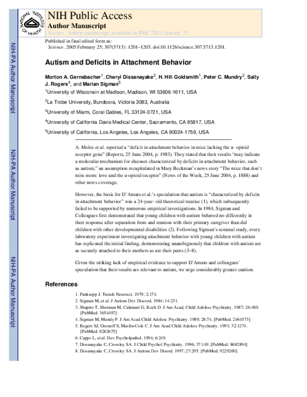 (PDF) Autism and Deficits in Attachment Behavior