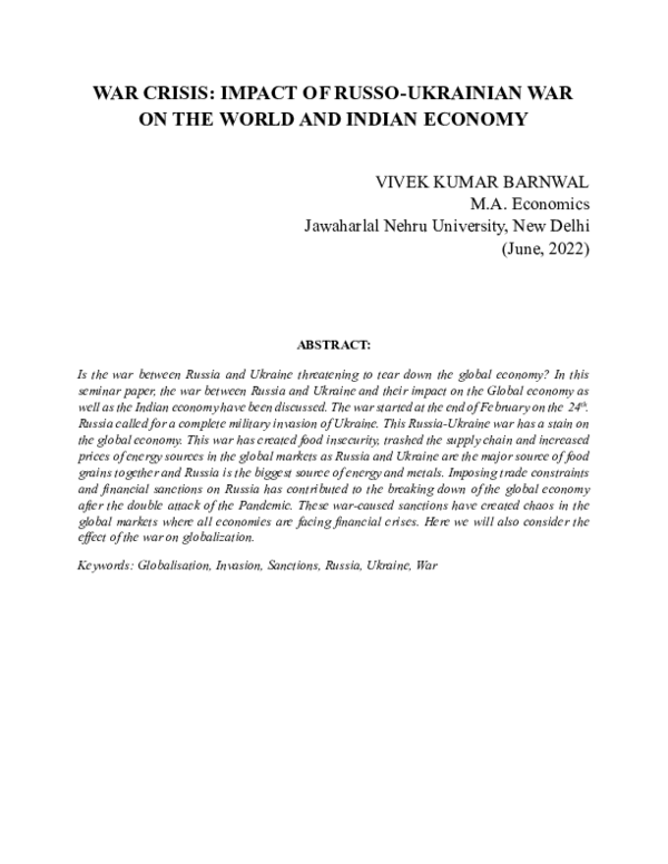 (PDF) WAR CRISIS: IMPACT OF RUSSO-UKRAINIAN WAR ON THE WORLD AND INDIAN ...