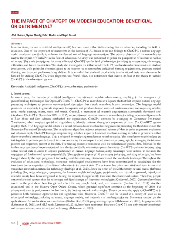 (PDF) The Impact of ChatGPT on Modern Education: Beneficial or Detrimental?
