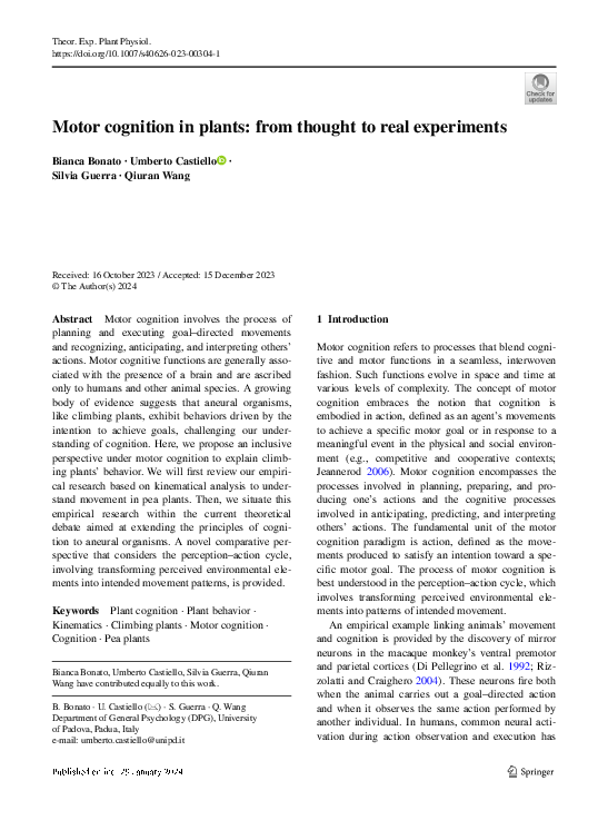(PDF) Motor cognition in plants: from thought to real experiments
