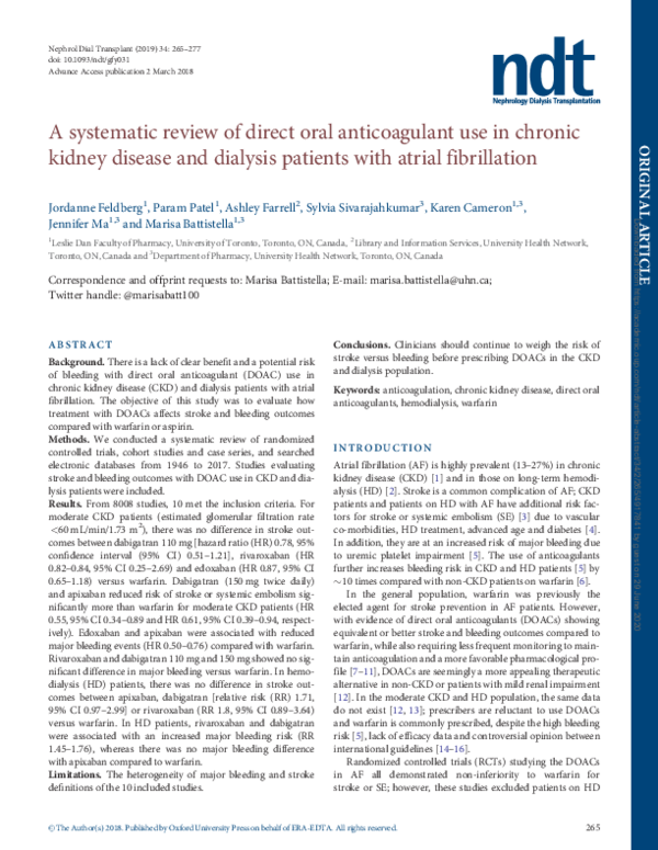 (PDF) A systematic review of direct oral anticoagulant use in chronic ...