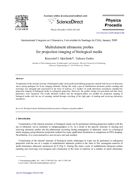 (PDF) Multielement ultrasonic probes for projection imaging of ...