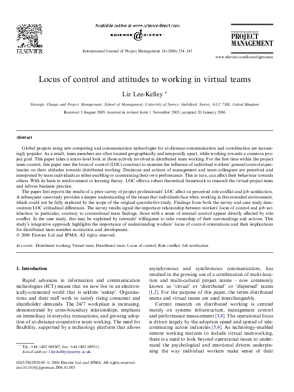 (PDF) Locus of control and attitudes to working in virtual teams