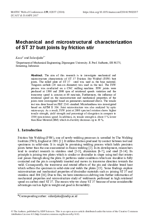 (PDF) Mechanical and microstructural characterization of ST 37 butt ...