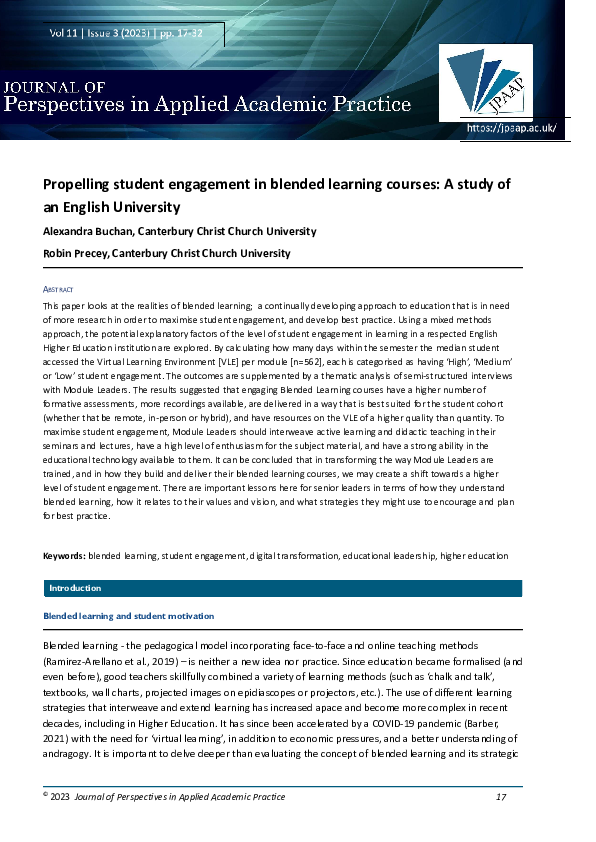 (PDF) Propelling Student Engagement in Blended Learning Courses