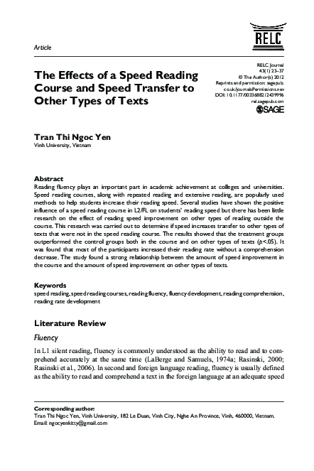 (PDF) The Effects of a Speed Reading Course and Speed Transfer to Other ...