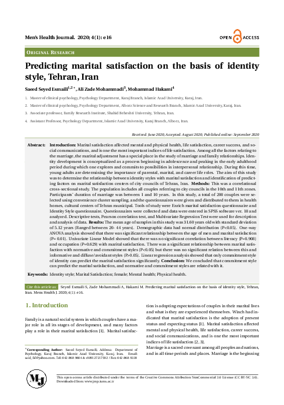 (PDF) Predicting marital satisfaction on the basis of identity style ...