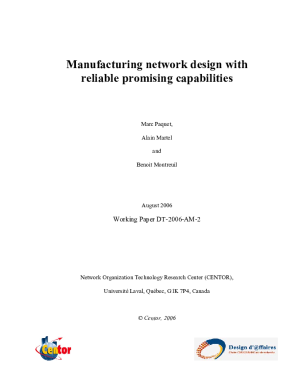 (PDF) Manufacturing Network Design with Reliable Promising Capabilities