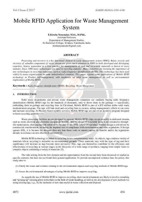 (PDF) Mobile RFID Application for Waste Management System