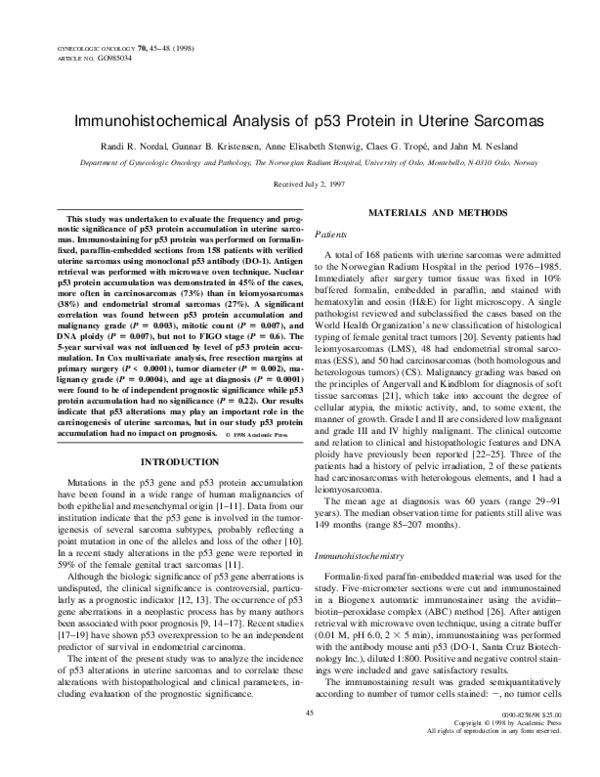 (PDF) Immunohistochemical Analysis of p53 Protein in Uterine Sarcomas