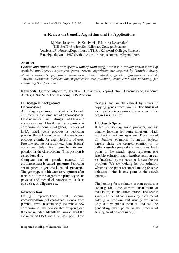  pdf a review on genetic algorithm and its applications