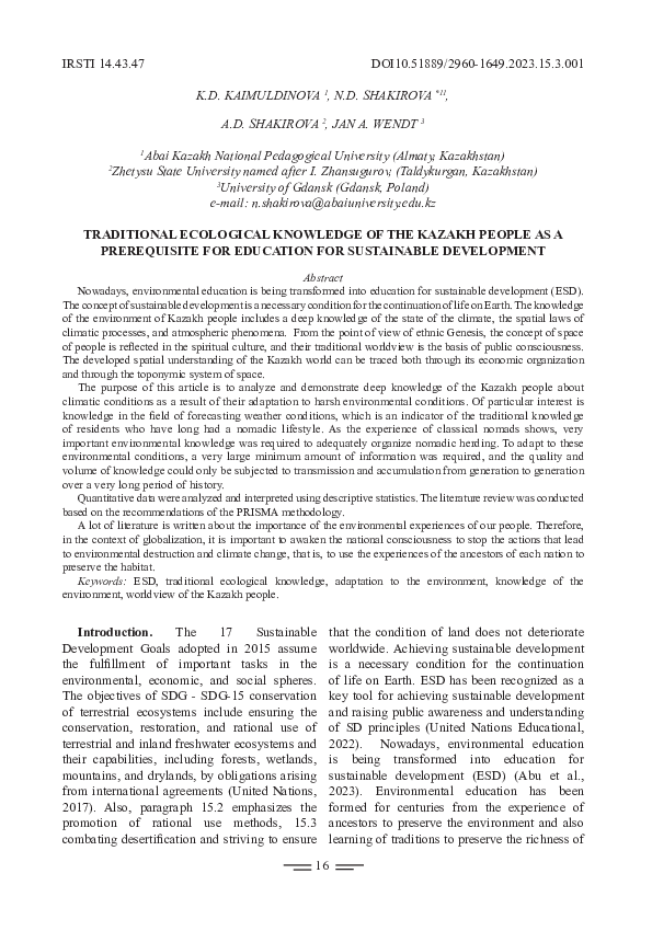 (PDF) Traditional Ecological Knowledge of the Kazakh People as a ...