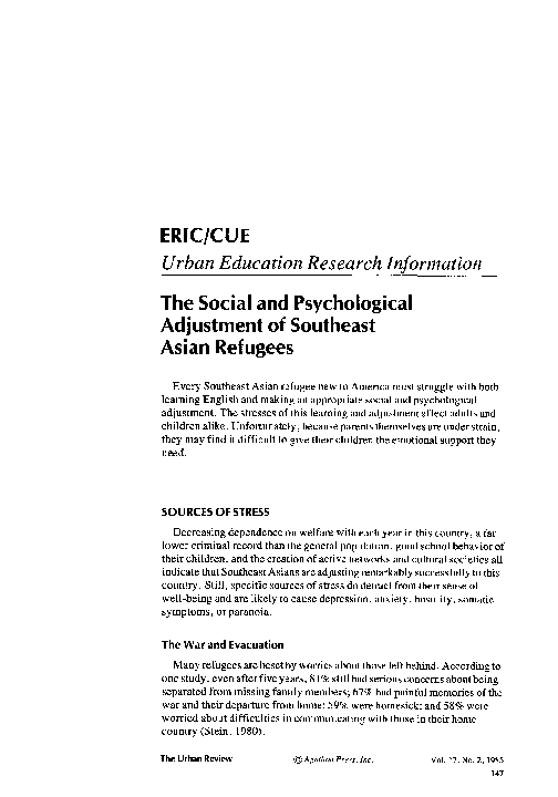 (PDF) The social and psychological adjustment of Southeast Asian refugees
