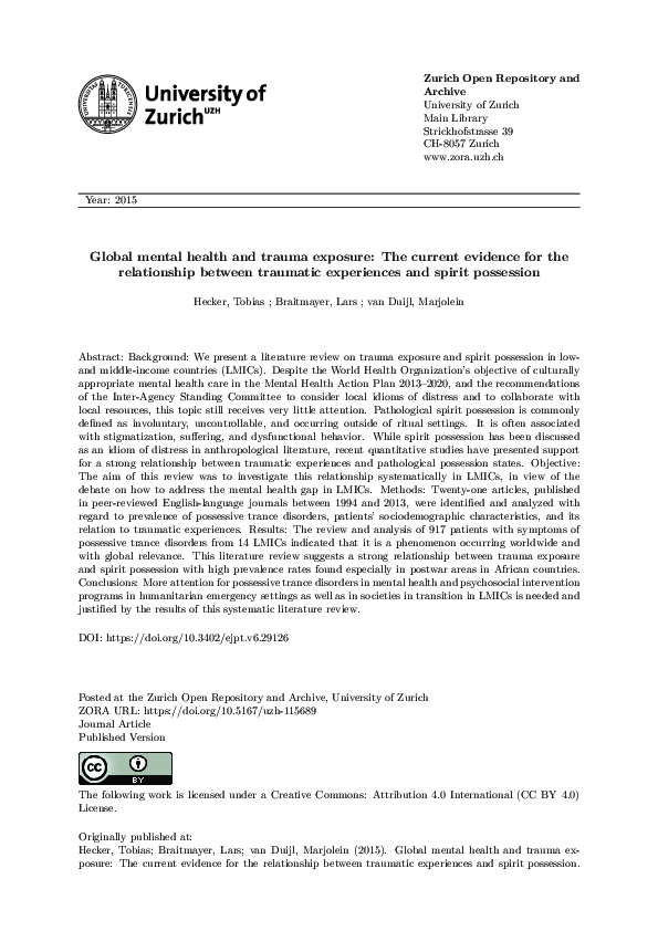 (PDF) Global mental health and trauma exposure: the current evidence ...