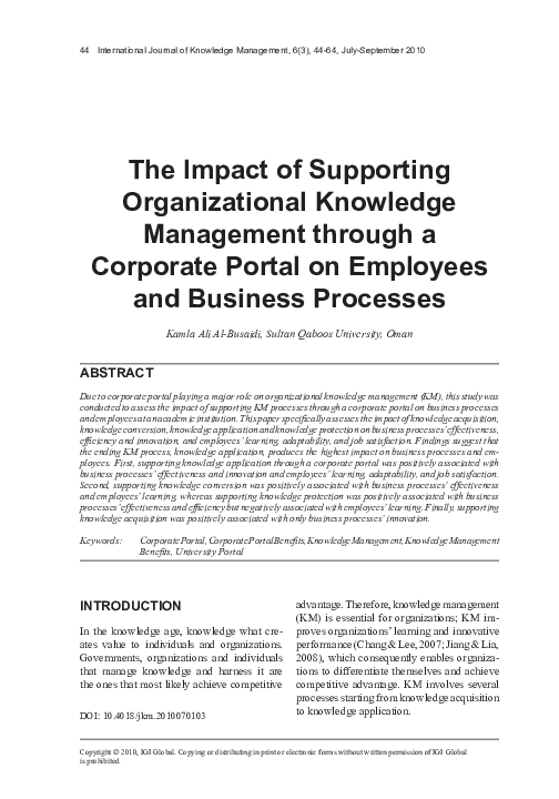 (PDF) The Impact of Supporting Organizational Knowledge Management ...