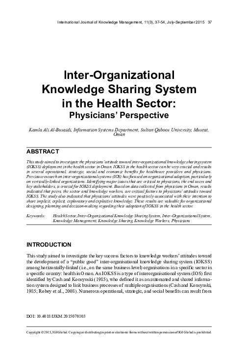 (PDF) Inter-Organizational Knowledge Sharing System in the Health Sector