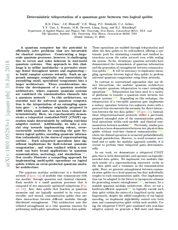 (PDF) Deterministic teleportation of a quantum gate between two logical ...