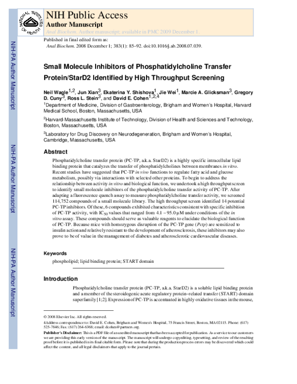 (PDF) Small-molecule inhibitors of phosphatidylcholine transfer protein ...