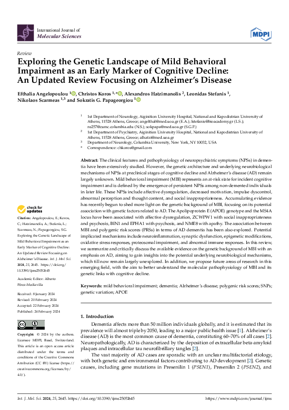 (PDF) Exploring the Genetic Landscape of Mild Behavioral Impairment as ...