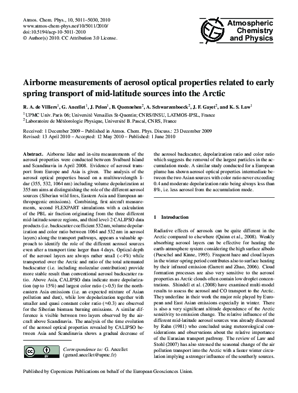(PDF) Airborne measurements of aerosol optical properties over south ...