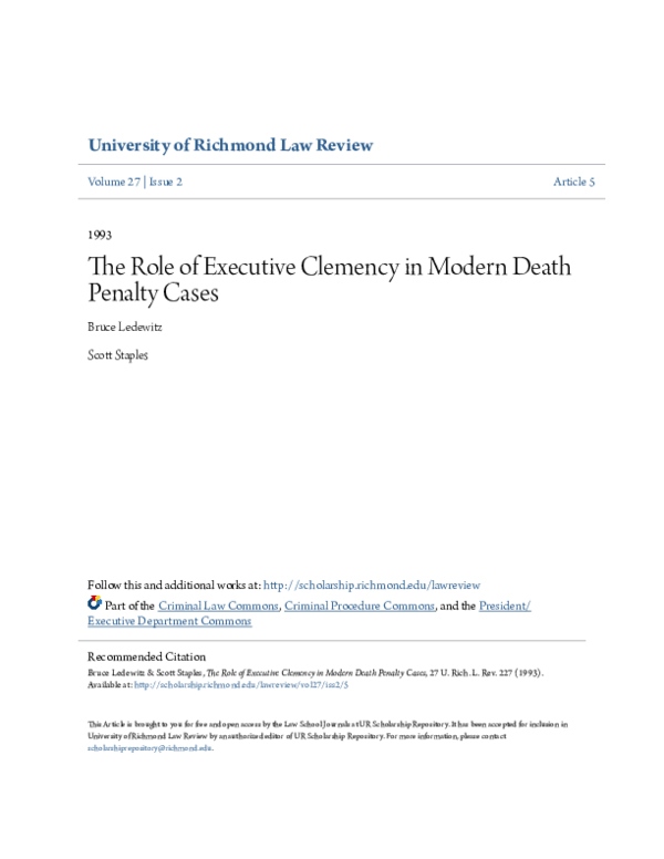 (PDF) The Role of Executive Clemency in Modern Death Penalty Cases
