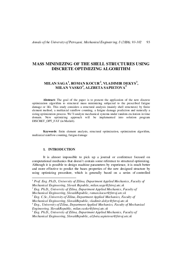 (PDF) Mass Minimizing of the Shell Structures Using Discrete Optimizing ...