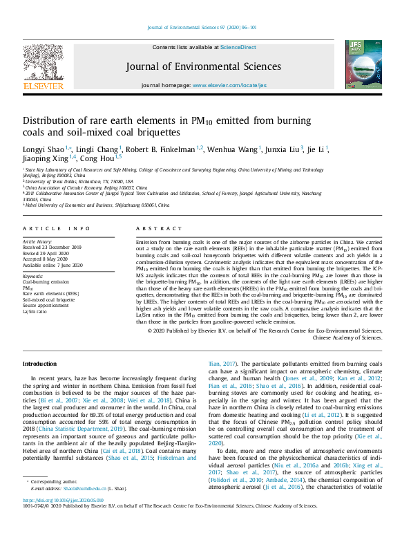 (PDF) Distribution of rare earth elements in PM10 emitted from burning ...